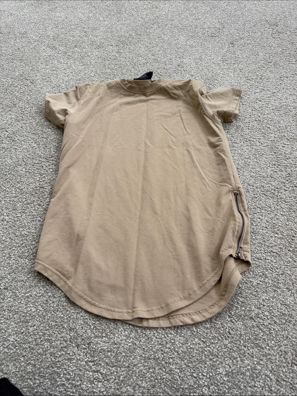 Men's Tan Short Sleeve Crew Tee with Side Zip Detail